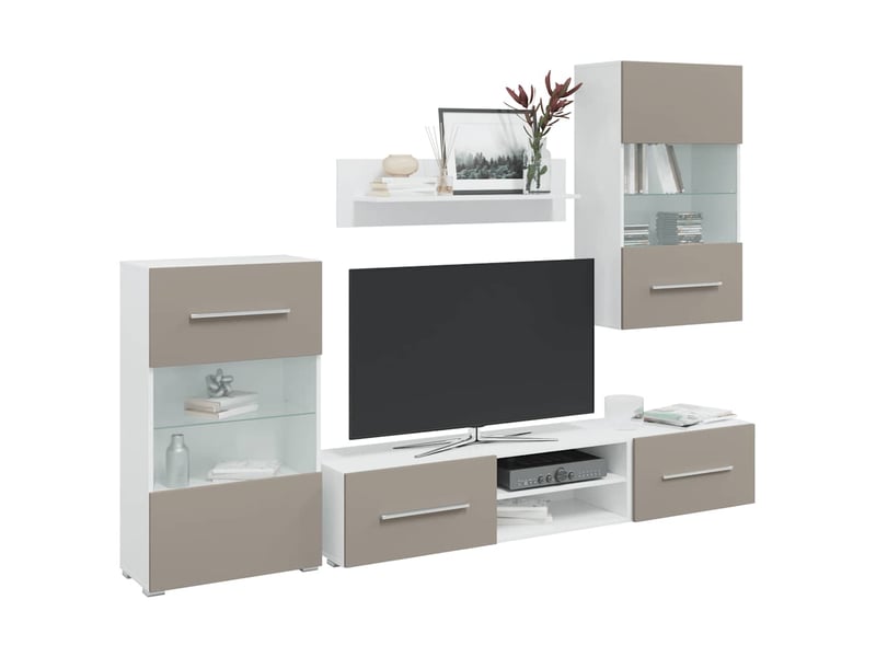  Meubles tv avec lumière led 5 pcs gris pierre bois d'ingénierie  - Conforama B