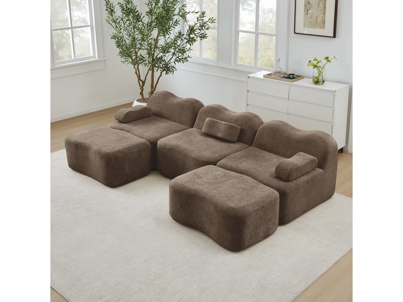  Canapé d'angle, canapé modulable – 3 places, avec accoudoirs, forme u, assise profonde, marron, mousse haute densité  - Conforama R