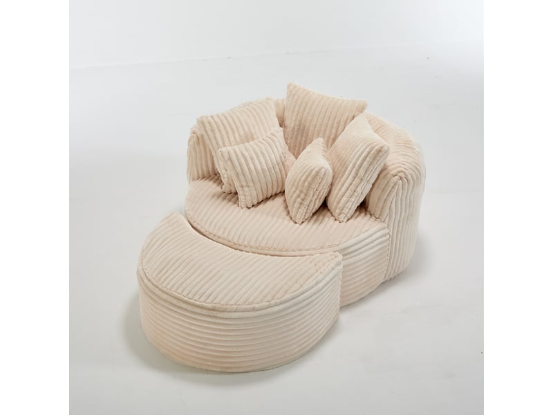 Fauteuil lounge rond oversize en tissu et velours côtelé, avec repose-pieds, sans pieds  - Conforama E