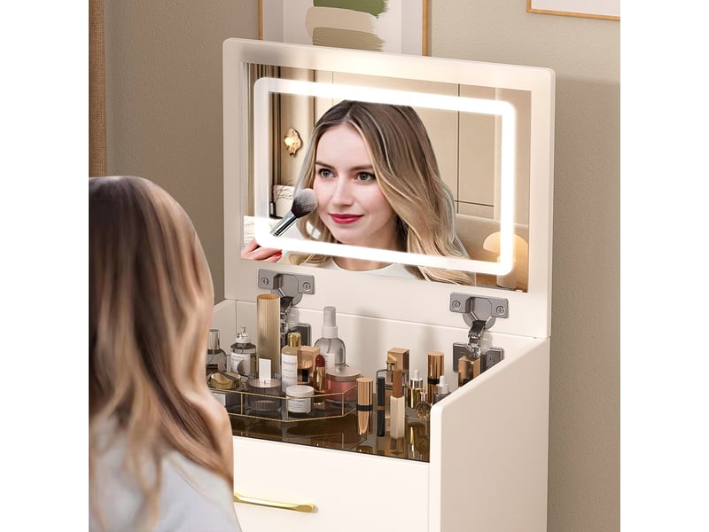 Coiffeuse 3 en 1 compacte miroir ouvert plateau verre transparent 3 tiroirs pour chambre - Conforama W