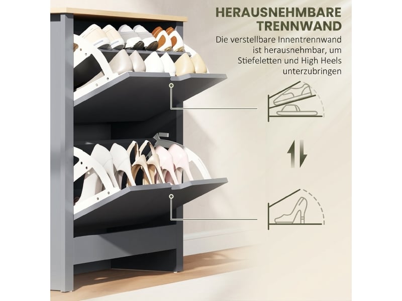 Meuble à chaussures avec 2 abattants et séparateurs réglables, rangement 8 à 12 paires, gris foncé 72 × 26 × 80 cm - Conforama E