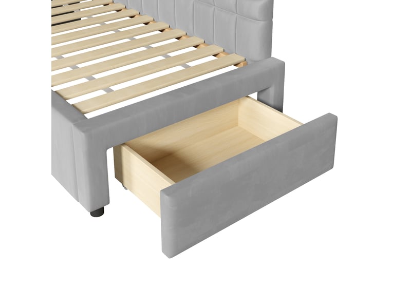 Lit superposé en l 90x200 cm avec lit gigogne, tiroirs et velours gris, sans matelas - Conforama W