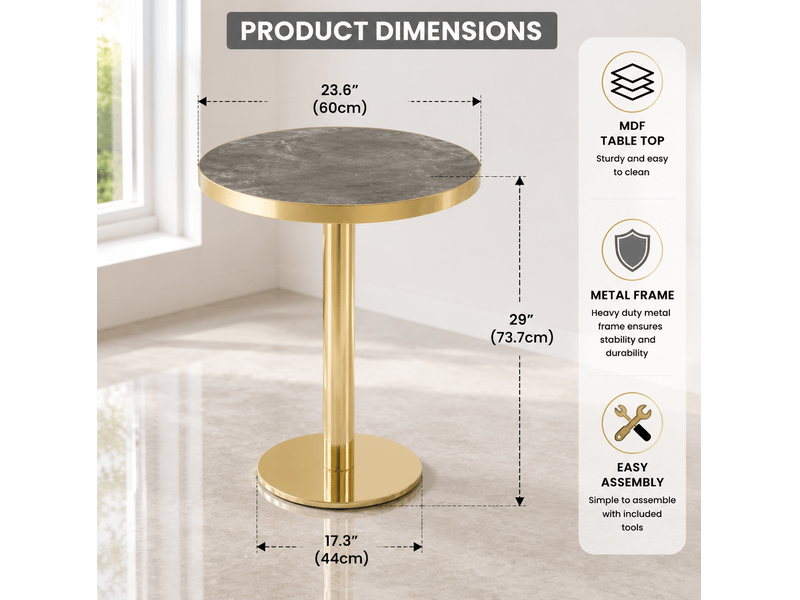  Console ronde moderne avec plateau effet marbre, bord doré en acier inoxydable et base stable pour salon  - Conforama E