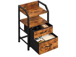 Table de chevet 40x30x70 cm deux tiroirs tissu etagere ouverte marron rustique noir