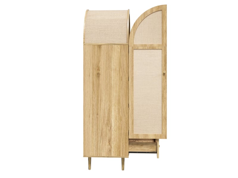  Armoire avec tringle et tiroirs, portes revêtues de tissu, style moderne, pour chambre, en mdf, chêne, 79 × 50 × 175 cm  - Conforama E
