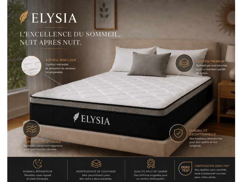  Matelas 180x200 cm - elysia – mousse mémoire de forme – 25 cm – soutien 7 zones – hypoallergénique – ferme &amp; confort équilibré.  - Conforama B