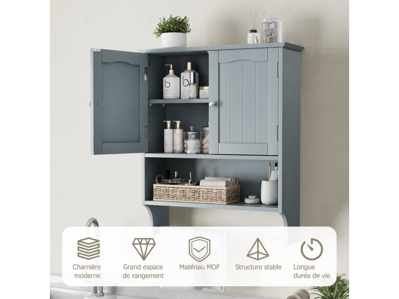  Armoire murale salle de bain avec porte-serviettes, 56,8 x 19 x 70 cm, gris clair  - Conforama D