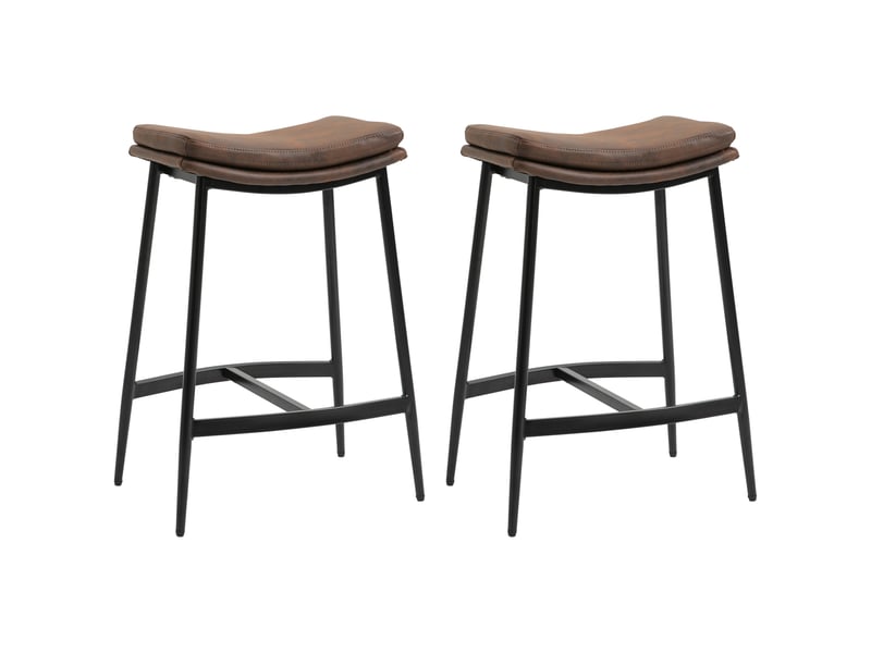  Lot de 2 tabourets de bar avec repose-pieds acier style industriel assise incurvée 48,5 x 38,5 x 68,5 cm marron noir  - Conforama A