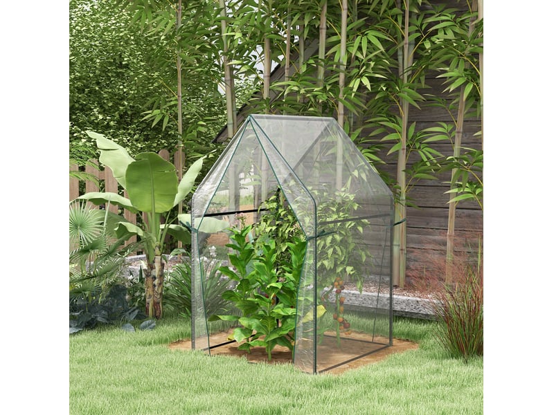  Serre de jardin 90x90x145 cm – transparente – double porte et bâche pe anti-uv pour plantes grimpantes  - Conforama B