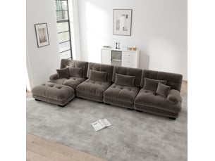 Canapé d'angle modulaire modenvie en chenille marron 4 places avec ottoman mobile