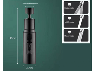 Robinet d'évier de cuisine, rotation à 360 degrés, 3 modes, avec aérateur (noir)