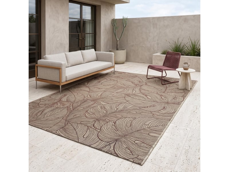  Tapis extérieur intérieur tissé beige motif feuillage 246x340  - Conforama R