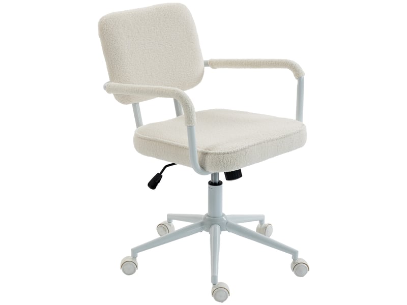  Chaise bureau ergonomique, fauteuil de bureau en tissu bouclette avec hauteur réglable, crème, fonction bascule  - Conforama B