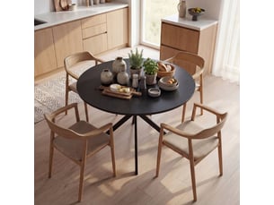 Table de salle à manger ronde pour 4 personnes avec pieds en acier croisés, style industriel, en bois, noir
