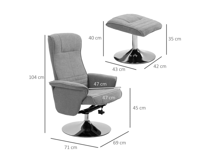  Fauteuil inclinable avec repose-pieds, pivotant, dossier inclinable, jusqu'à 150 kg, 69 x 71 x 104 cm, gris  - Conforama E