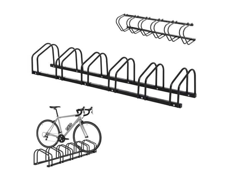  Râtelier 6 vélos range-vélos support de rangement pneu 65 mm sol ou mural pour vtt enfants bmx 179 x 33 x 27 cm acier noir  - Conforama A