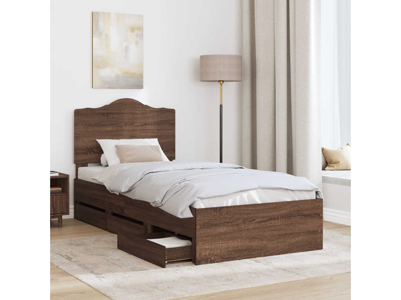  Lit simple- lit adulte -  cadre de lit chêne brun 100 x 200 cm bois ingénierie  - Conforama B