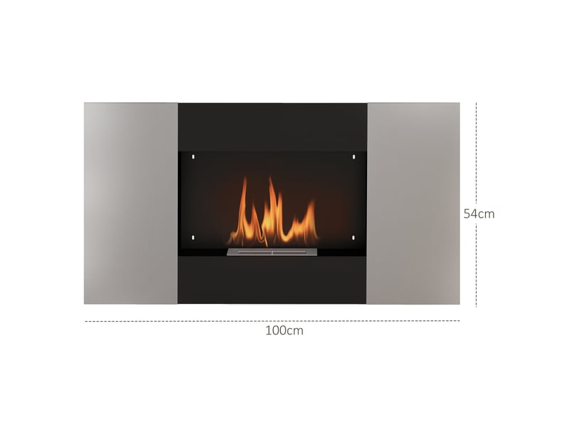  Cheminée murale à bioéthanol 0,9 l en acier inoxydable, 100 x 15 x 54 cm, noir et argent  - Conforama C