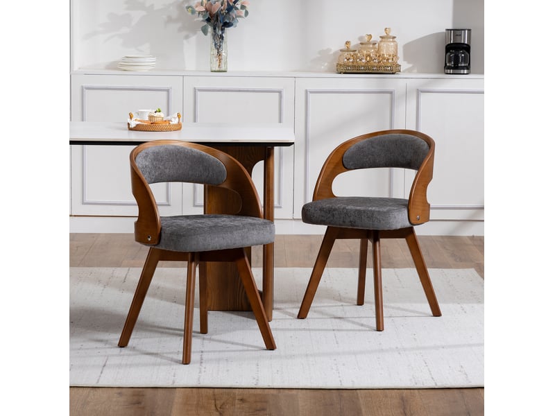  Lot de 2 chaises de salle à manger pivotantes 360° gris en tissu de lin  - Conforama B