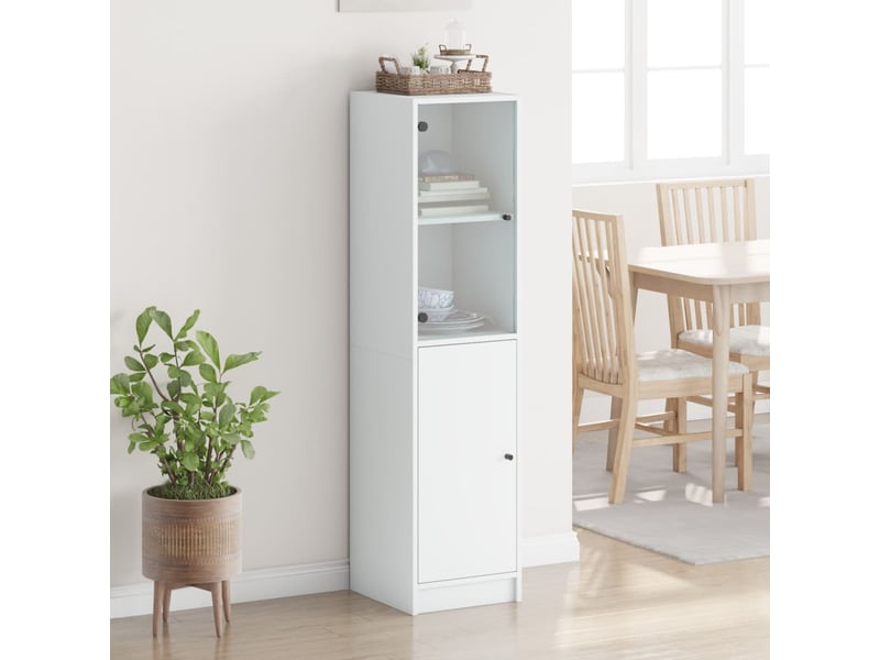  Buffet - bahut - meuble de rangement avec porte en verre blanc 35x37x142 cm  - Conforama C