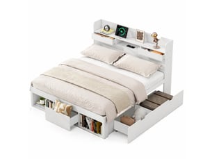Lit avec rangement 140x190 cm HAVRYA   coloris blanc