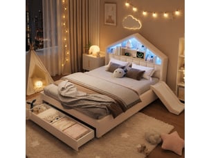 Lit cabane 140x200 cm <strong></strong>  <strong></strong> coloris beige