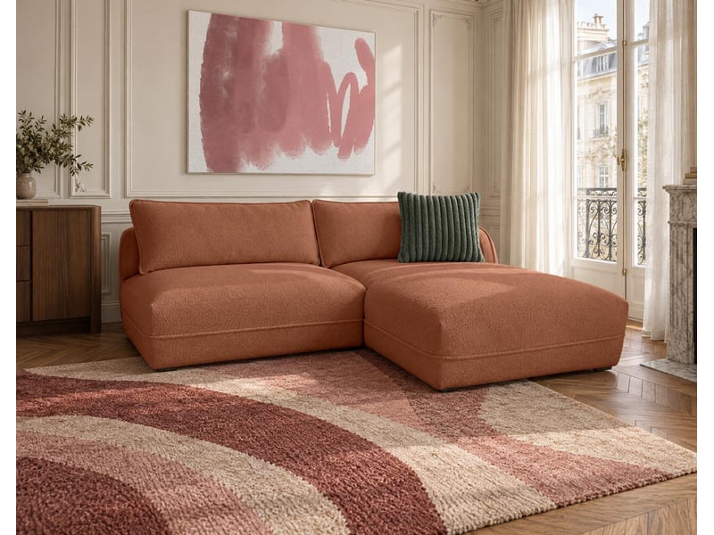 Lucien - canapé d'angle droit 4 places ouvert en tissu bouclette - - rouille LUCIEN - Conforama B
