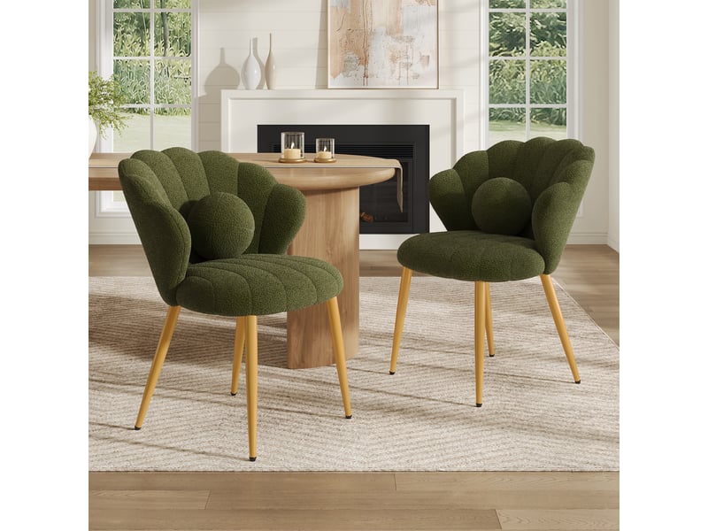  Lot de 2 fauteuils 60x62.5x83 cm tissu bouclé assise rembourrée dossier coquillage pieds en métal usage quotidien vert OPULERANE TRADING LTD - Conforama C