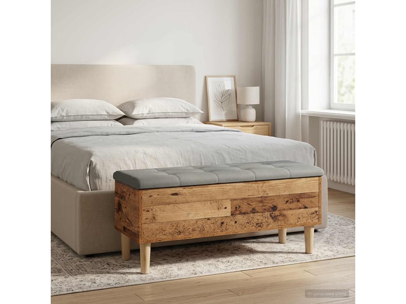  Banc chambre, banc de rangement avec coussin bois ancien 102x42x46 cm  - Conforama B