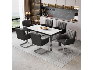 Lot de 6 chaises de salle à manger rembourrées avec accoudoirs et dossier ergonomique en polyuréthane noir