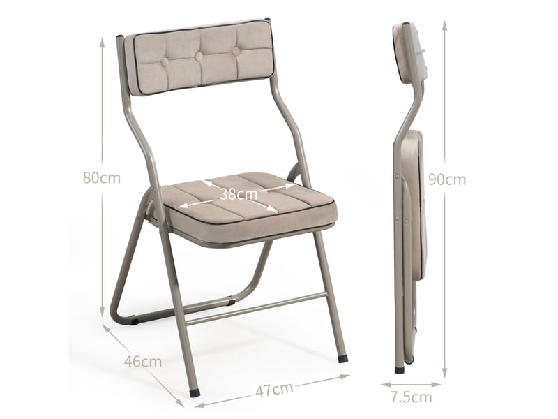  Lot de 2 chaises pliantes 47x46x80 cm, dossier inclinable 110°, assise molletonnée, métal, kaki  - Conforama C