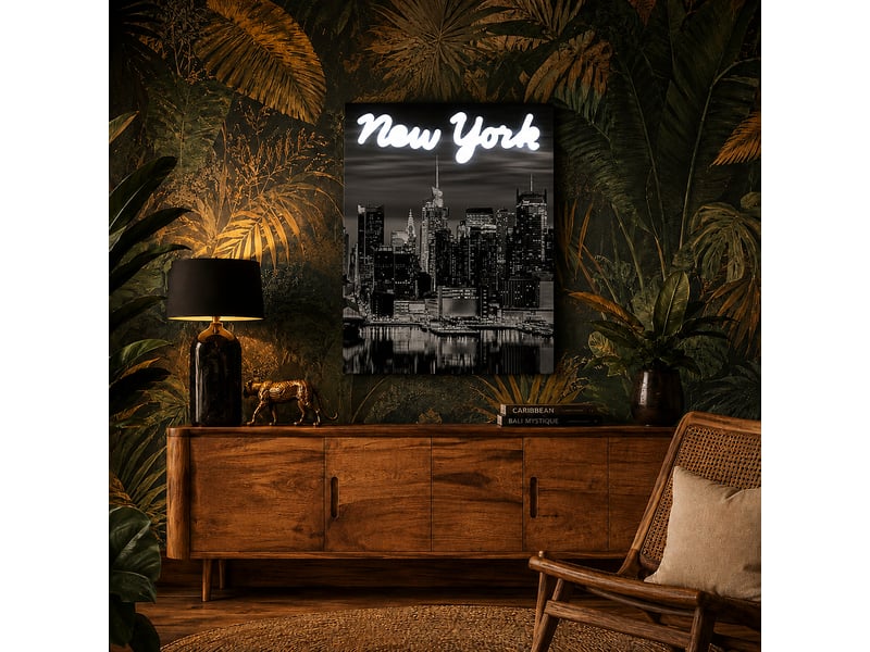  Tableau led - home deco factory - new york - luminaire - décoration lumineuse - gris et blanc  - Conforama B
