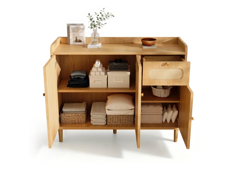  Buffet et enfilade 3 portes, 1 tiroir, étagères réglables, fermeture douce, pour salon, mdf chêne, 120 × 40 × 91 cm  - Conforama A