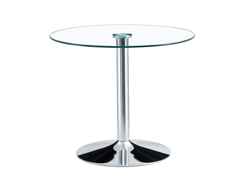  Table de bar ronde en verre transparent ø 85 cm, pied en métal argenté, h 76 cm  - Conforama A