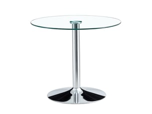 Table de bar ronde en verre transparent ø 85 cm, pied en métal argenté, h 76 cm