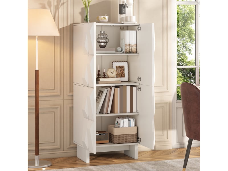  Buffet haut 4 portes avec étagères réglables 60,5x34x135,5 cm, blanc  - Conforama D