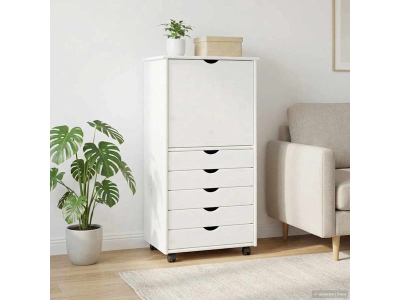  Caisson roulant de bureau, meuble de rangement 53 x 39 x 103 cm bois de pin massif blanc  - Conforama C
