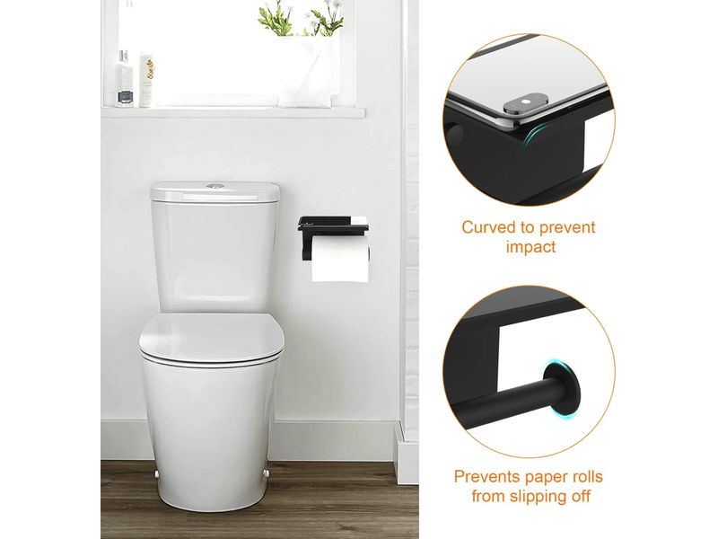  Support papier toilette mural, 304 acier inoxydable porte rouleau toilette, installation avec vis ou 3m auto-adhésif, noir taille unique  - Conforama B