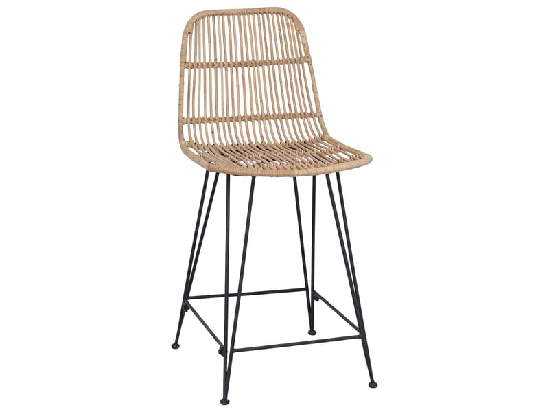  Lot de 2 tabouret de bar, chaise de bar naturel 44x54x96 cm rattan et acier  - Conforama D
