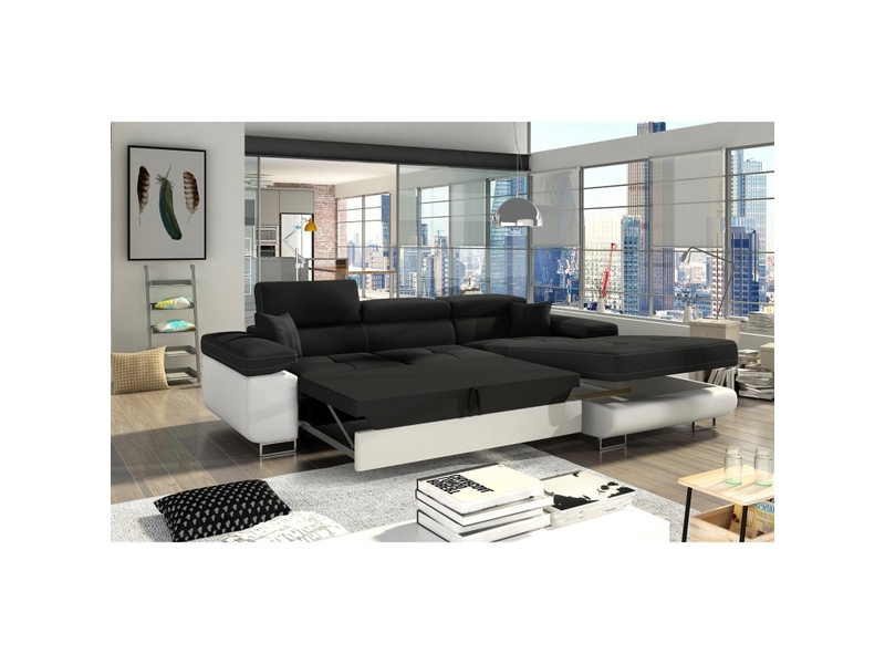  Canapé d'angle convertible amanda noir et blanc – tissu effet lin – angle droit  - Conforama E