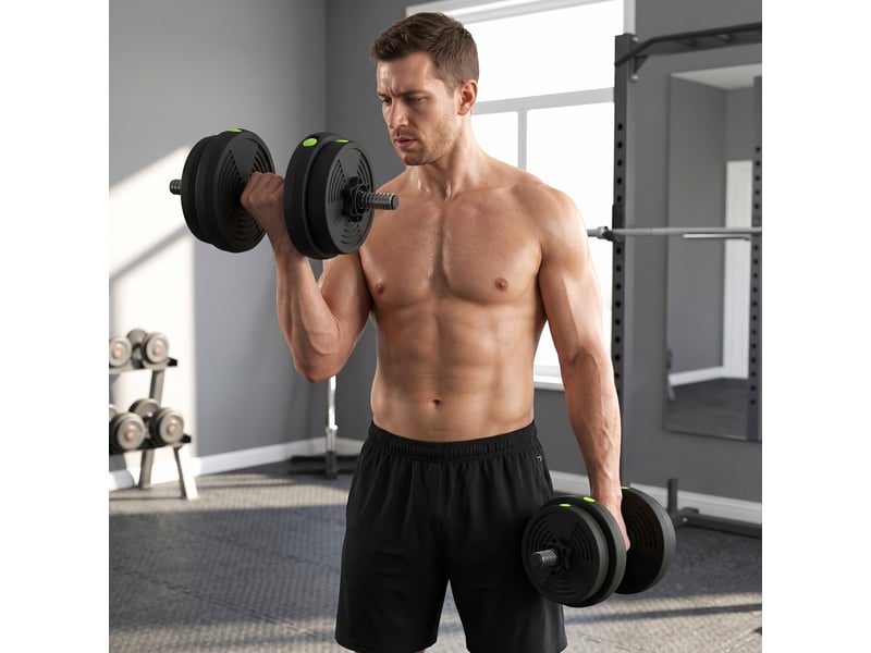 Ensemble d'haltères réglables 4 en 1 de 15 kg avec barres de connexion et poignées antidérapantes pour salle de sport à domicile - noir - Conforama C