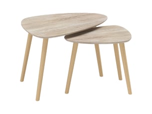 Lot de 2 tables basses gigognes design pieds scandinave en bois et plateau en bois, aspect naturel
