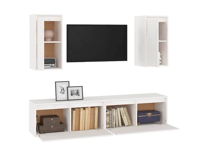  Lot de 4 meuble tv bas salon blanc bois massif de pin shl98948  - Conforama D