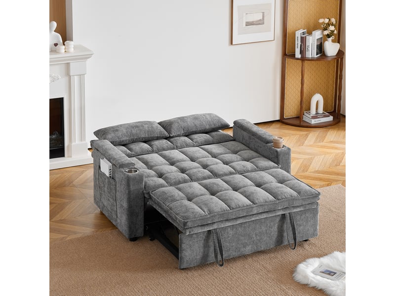 Canapé convertible 3-en-1 en chenille gris – 142 x 89 x 89 cm Fay Lum - Conforama R