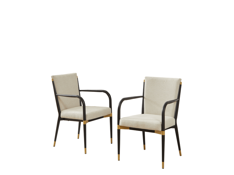  Chaises de salle à manger lot de 2 avec accoudoirs  - pieds réglables, tissu beige  - Conforama A