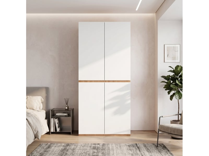  Armoire 4 portes 90 x 50 x 200 cm avec penderie, tiroir à bijoux, blanc  - Conforama E