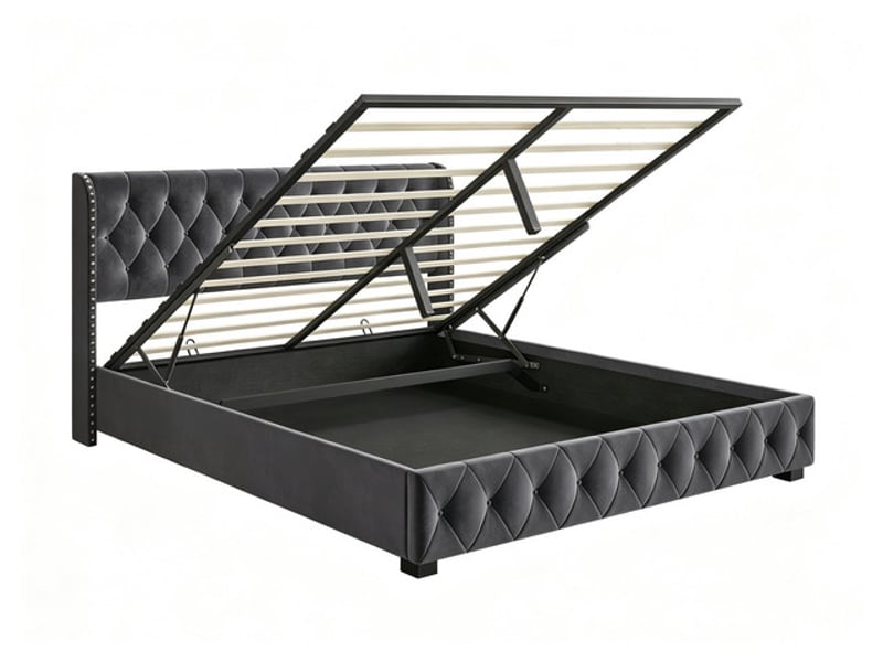 Lit coffre 160x200 cm ezssw, coloris gris - Conforama A