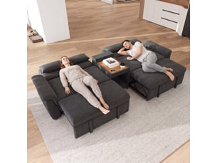Canapé d'angle convertible en u, tissu chenille gris foncé, lit double extensible avec dossier réglable pour grand salon, 284x138x89 cm