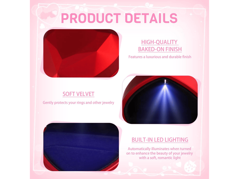  Boîte de bague avec lumière led, boîte à bagues en velours, écrin bague forme cœur avec éclairage automatique, coffret cadeau fiançailles  - Conforama C