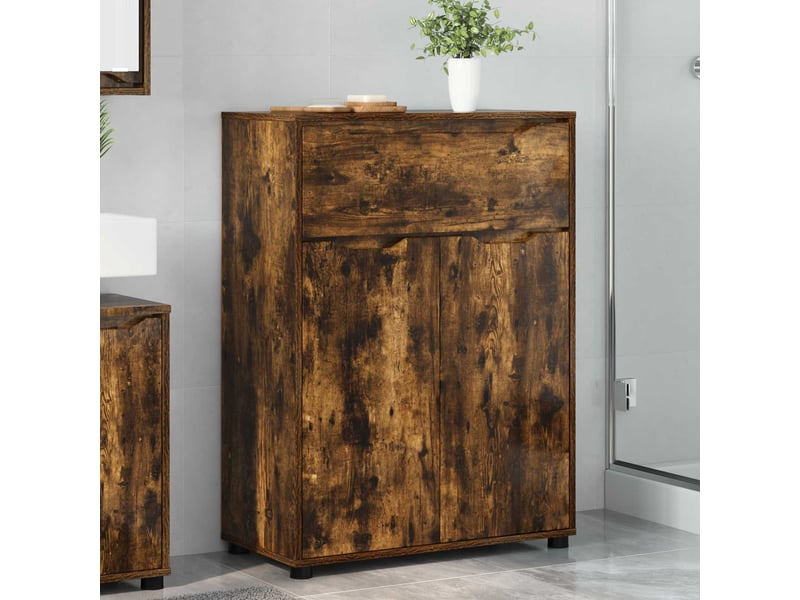 Cabinet de salle de bain, meuble de rangement chêne fumé 72.5x36.5x100 cm - Conforama B